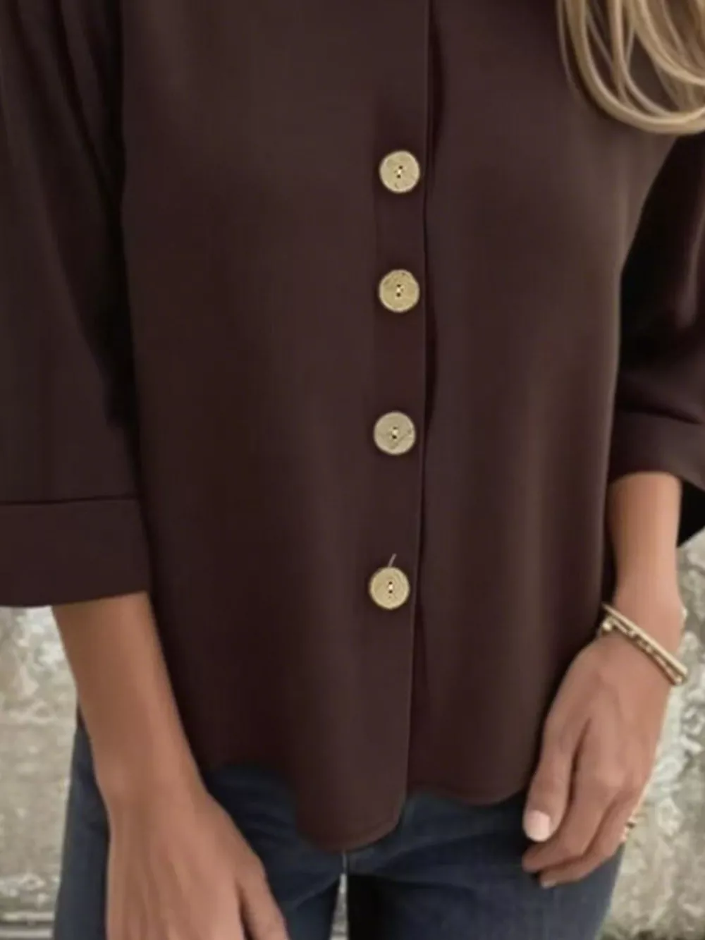 Full Size Button-Front 3/4 Sleeve Casual Blouse Plus Size, image 6