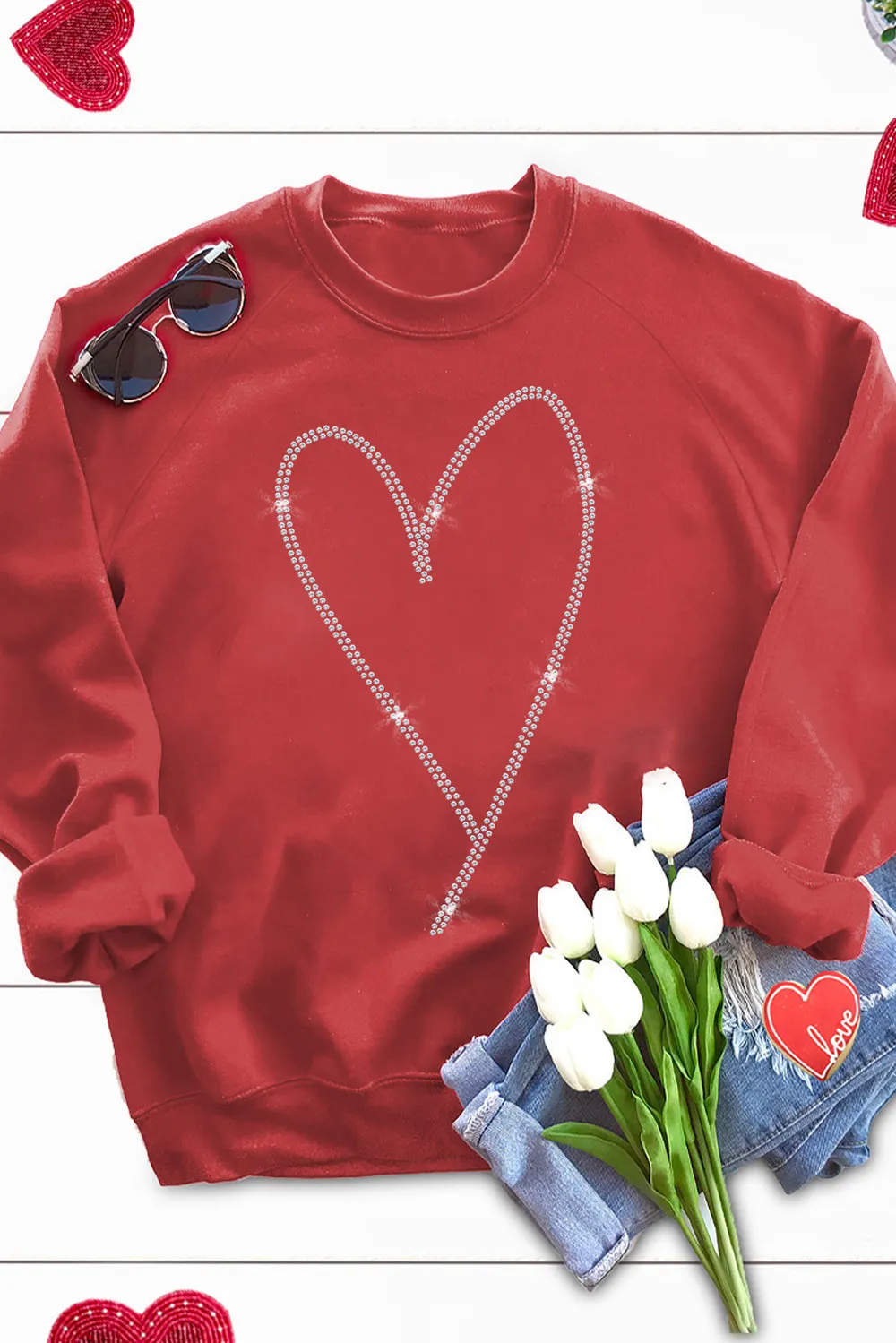 Heart Round Neck Long Sleeve Sweatshirt, image 4