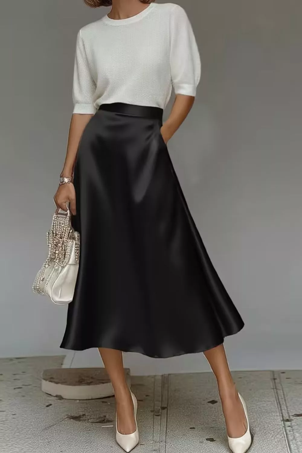 Satin A-Line Midi Skirt