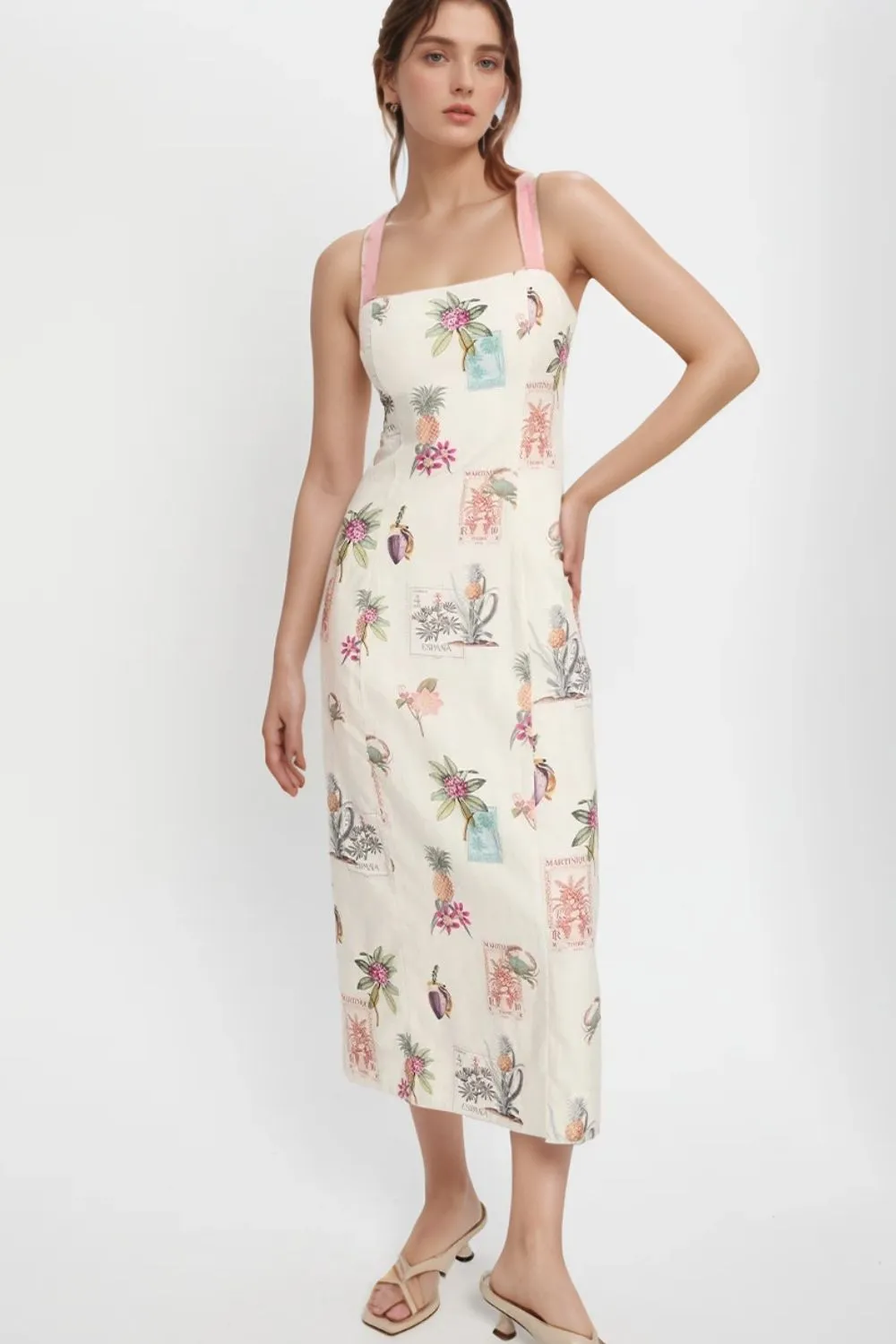Printed Square Neck Summer Midi Dress