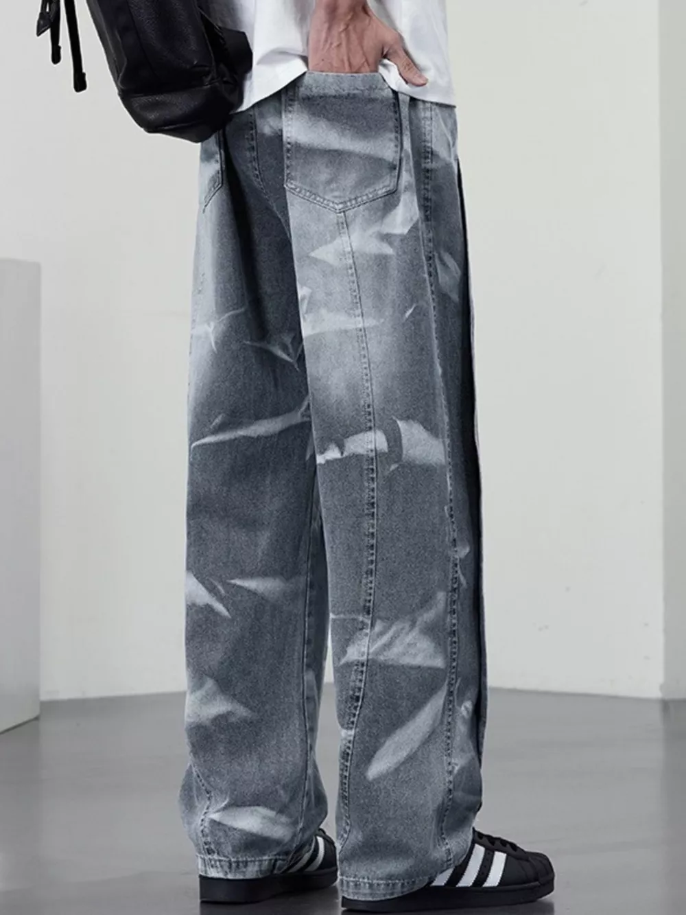 Men's Plus Size Washed Wide-Leg Jeans, image 3