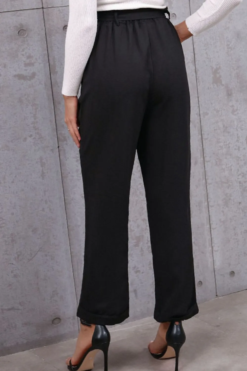 Belted Paperbag Waist Pants, image 3
