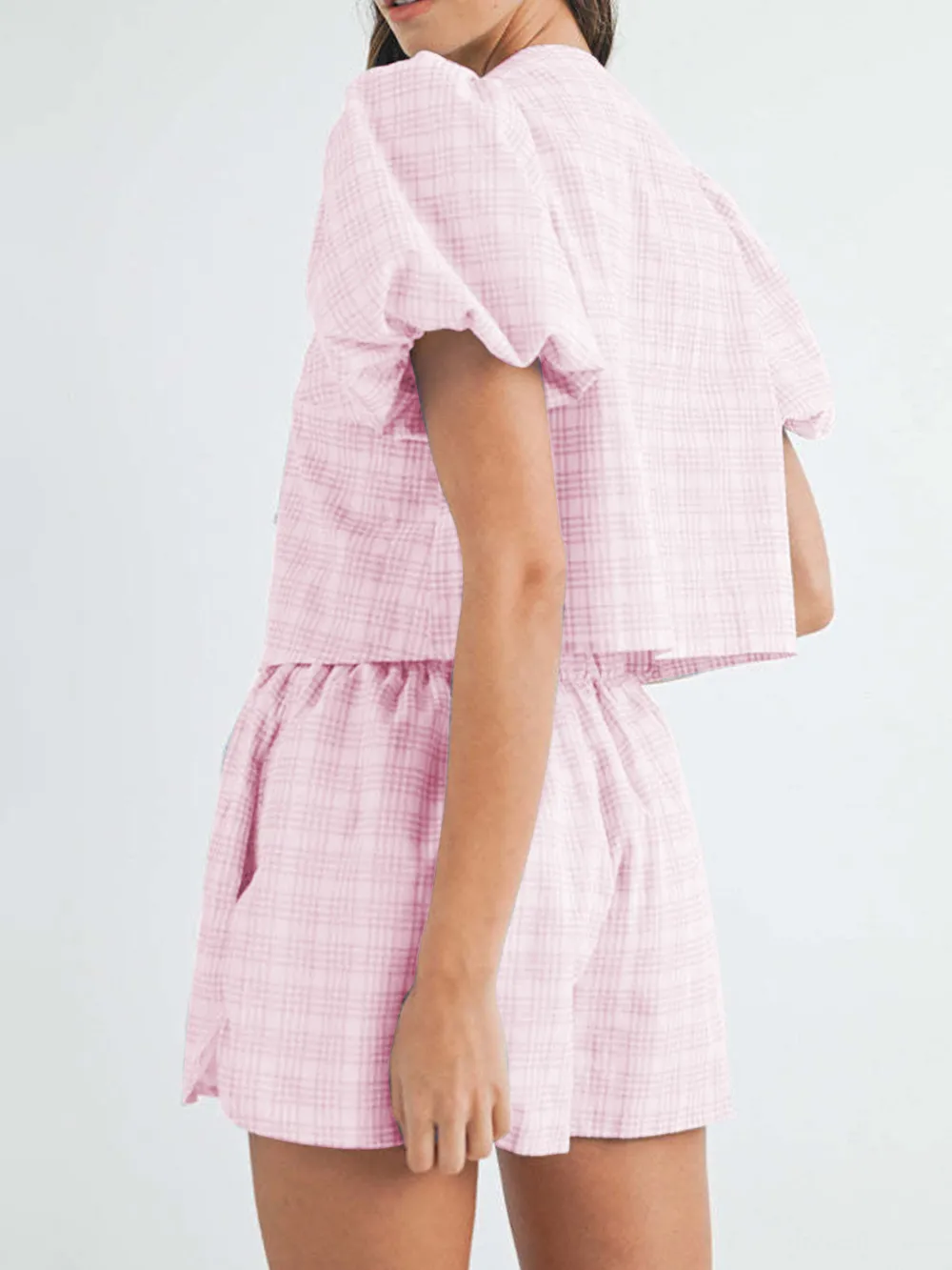 V-Neck Puff Sleeve Top and Shorts Set, image 4