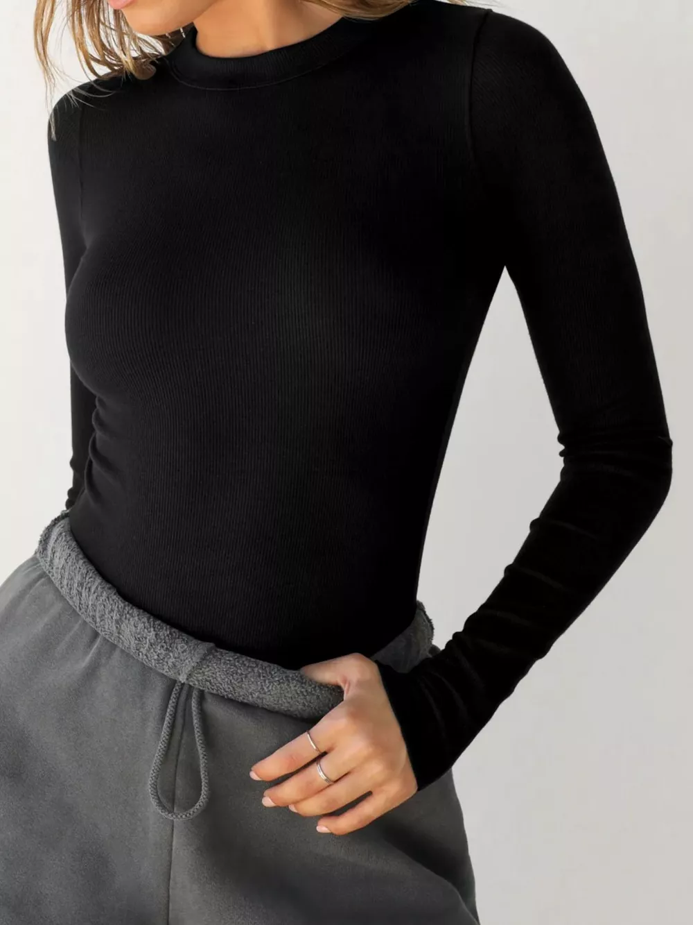 Long Sleeve Crop T-Shirt with Ribbed Texture, image 8