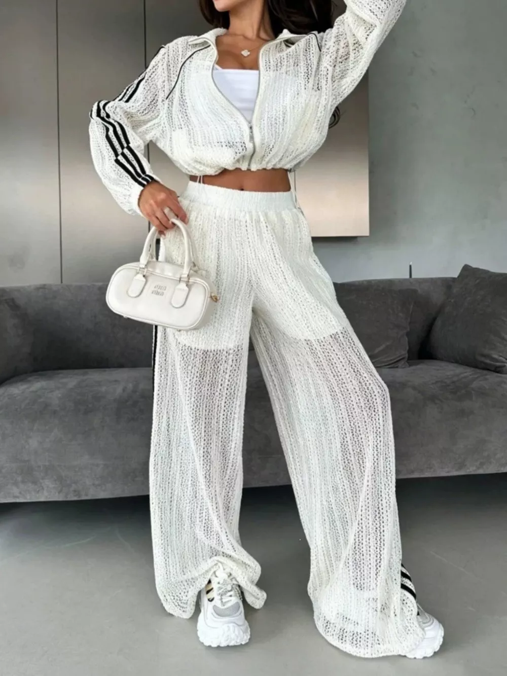 Side Stripes Zip Up Top and Pants Set, image 7