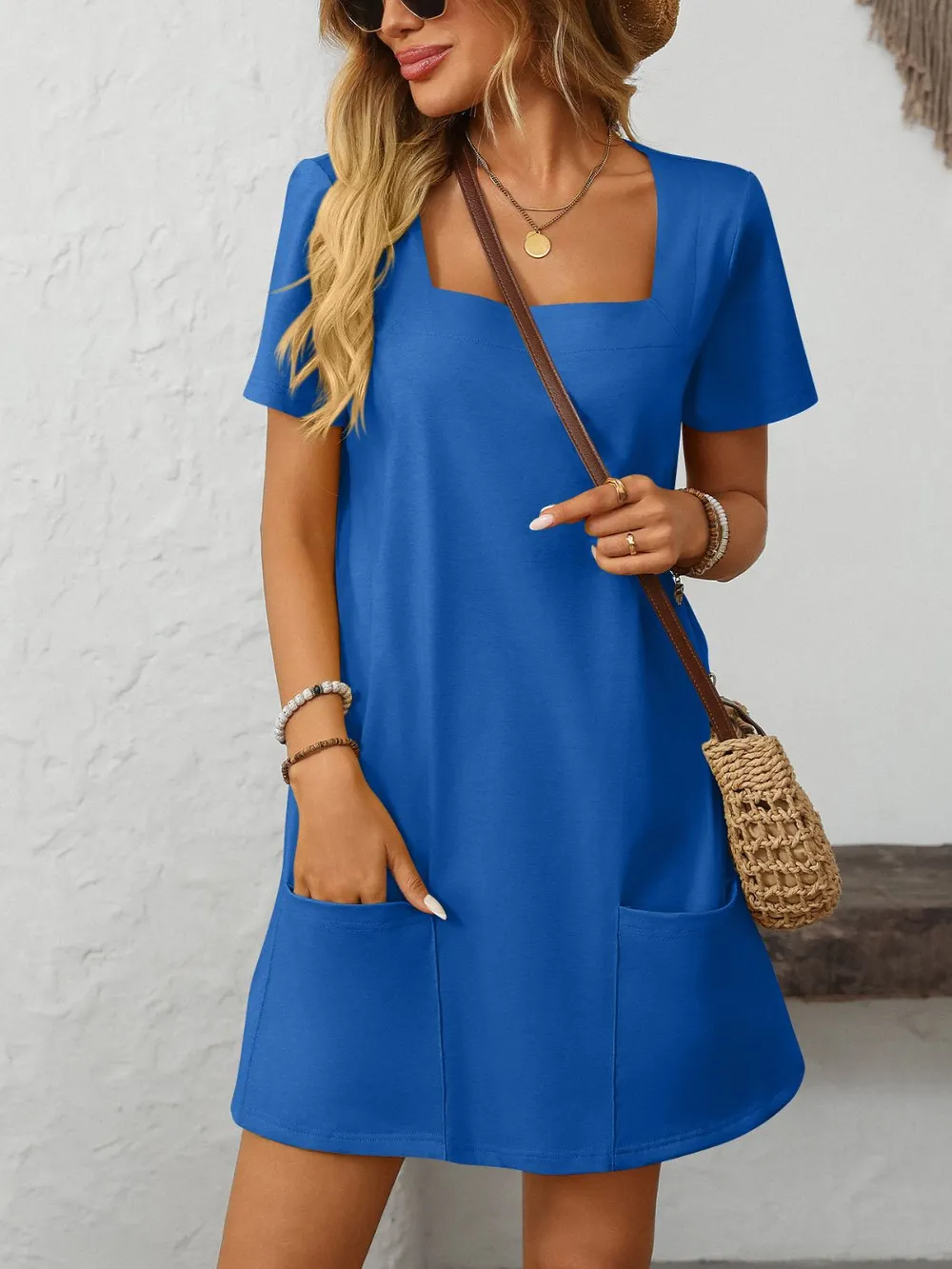 Square Neck Short Sleeve Mini Dress, image 10