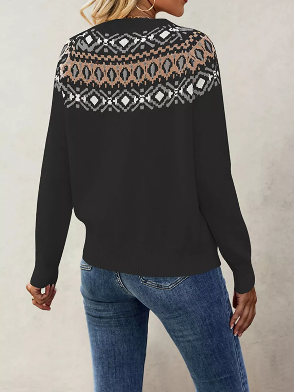 Fair Isle Pattern Crew Neck Sweater, image 3