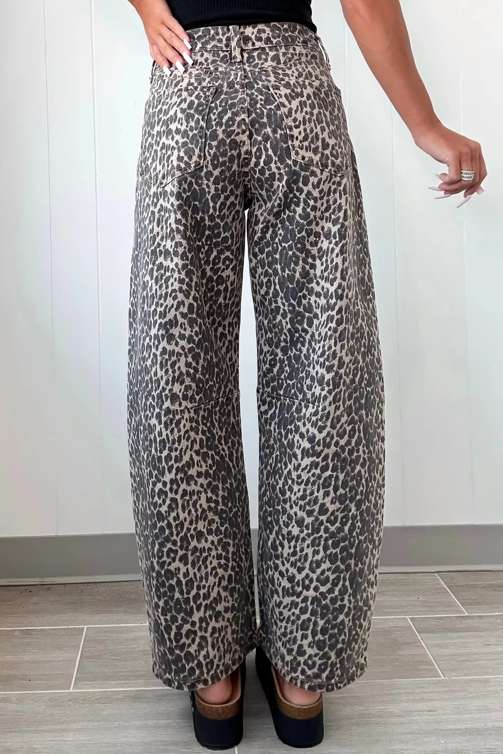 Leopard Print High Waist Barrel Jeans, image 2
