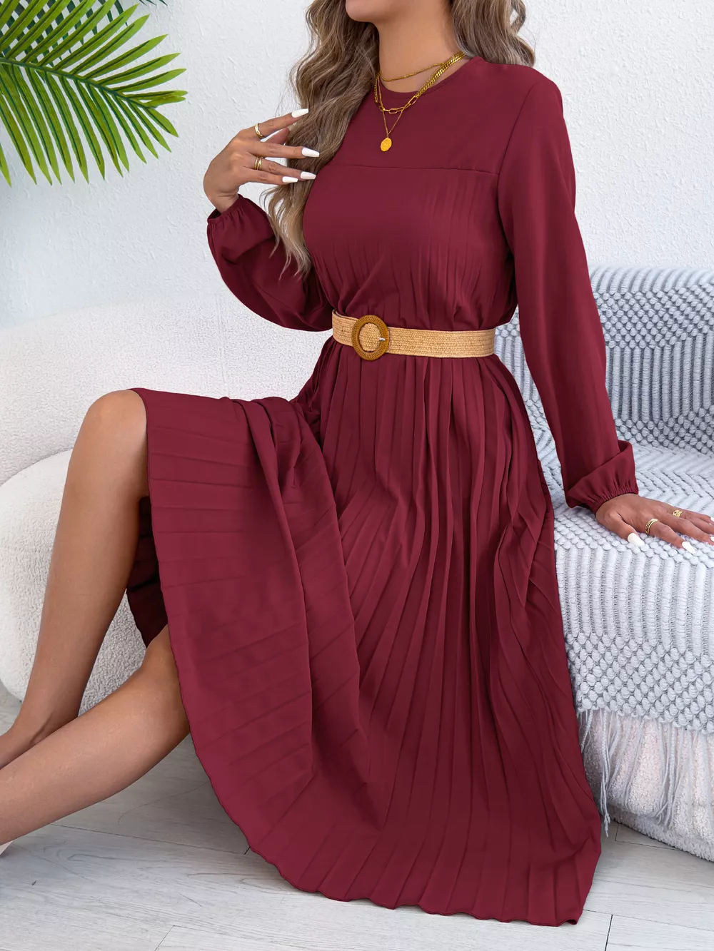 Pleated A-Line Midi Dress, image 5