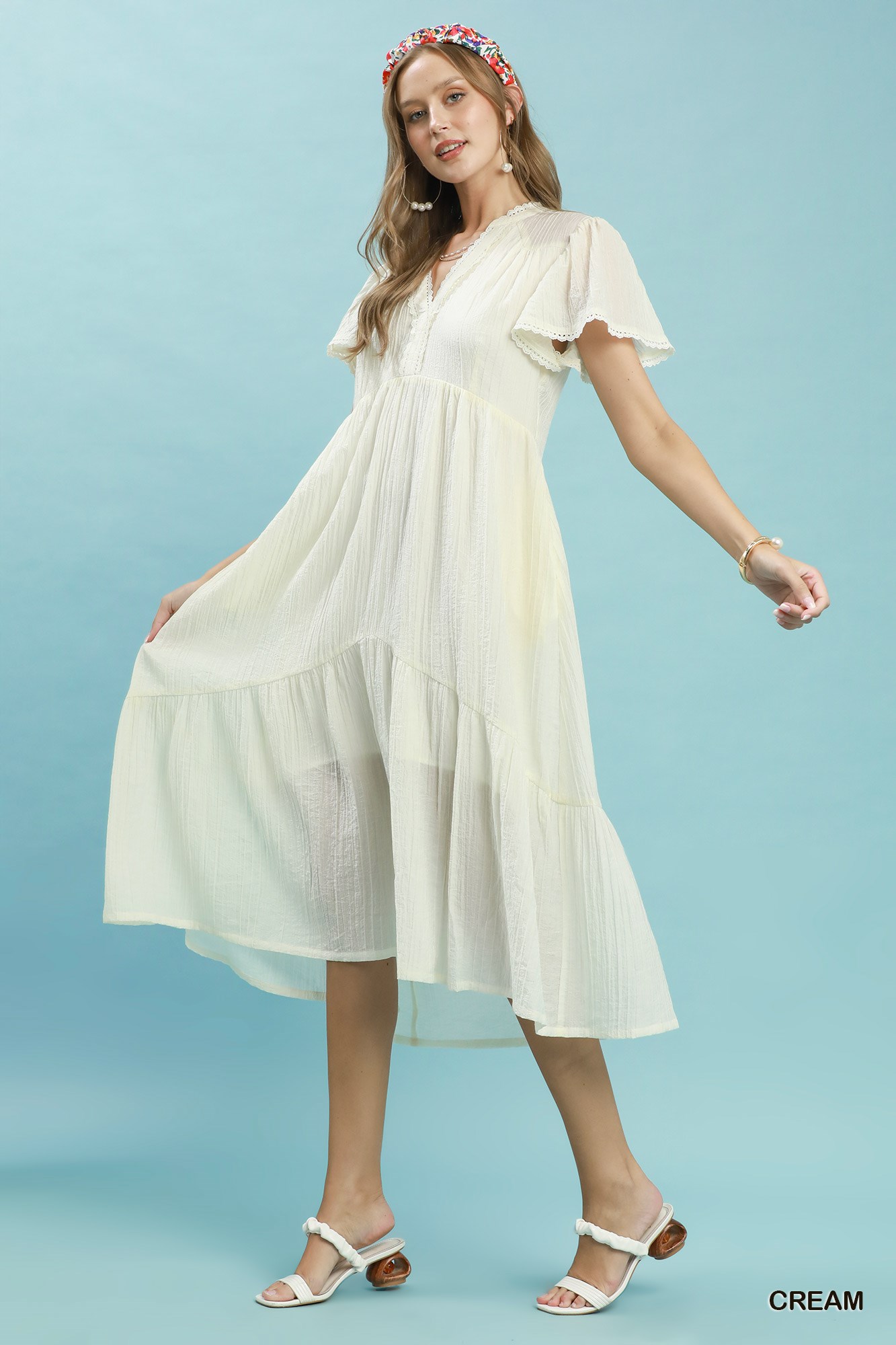 Textured Tiered Midi Dress with Side Pockets, image 4