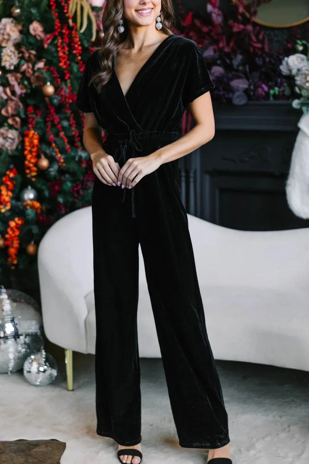 Drawstring Surplice Short Sleeve Jumpsuit, image 6