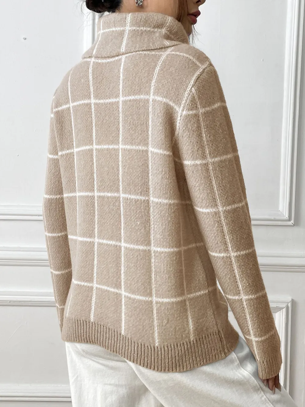 Heart Plaid Turtleneck Long Sleeve Sweater, image 11