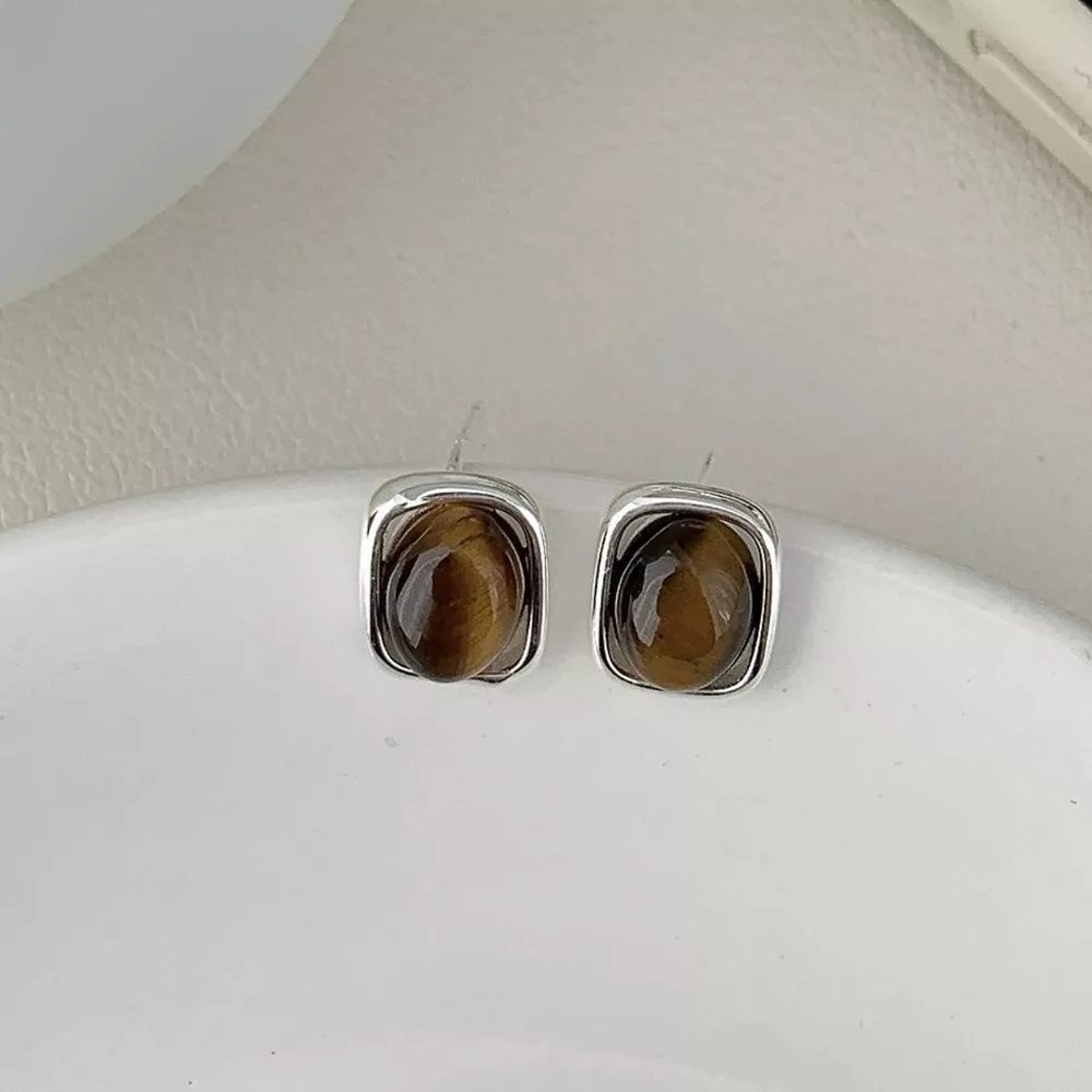 Square Tiger Eye Stud Earrings, image 5