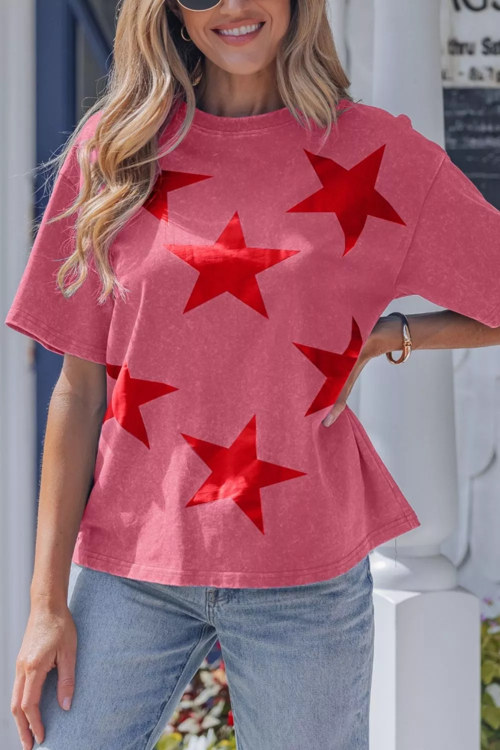 Independence Day Star Printed Mineral Wash T Shirt, image 2