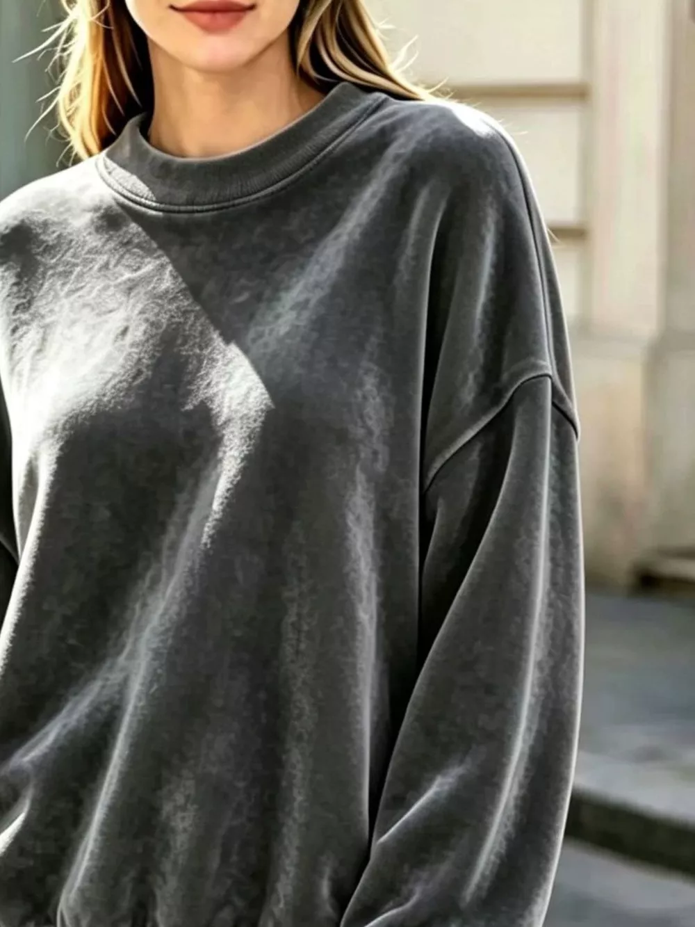 Full Size Crew Neck Dropped Shoulder Sweatshirt Plus Size, image 4