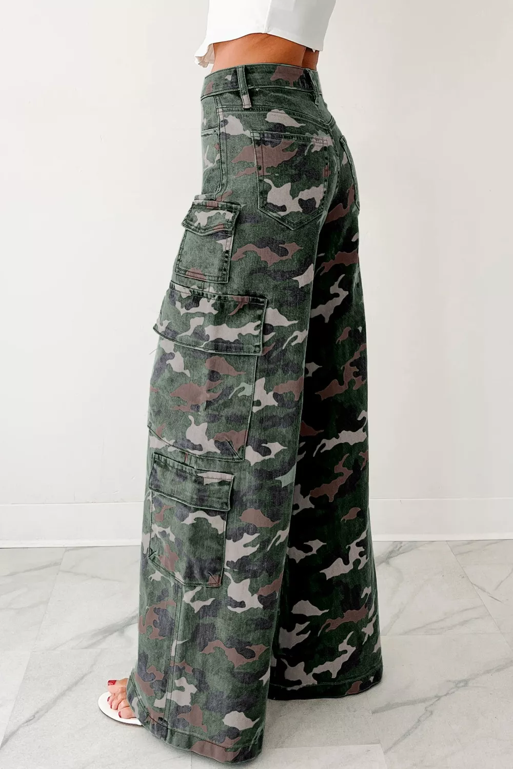 Camo Print High Waist Cargo Pants, image 3