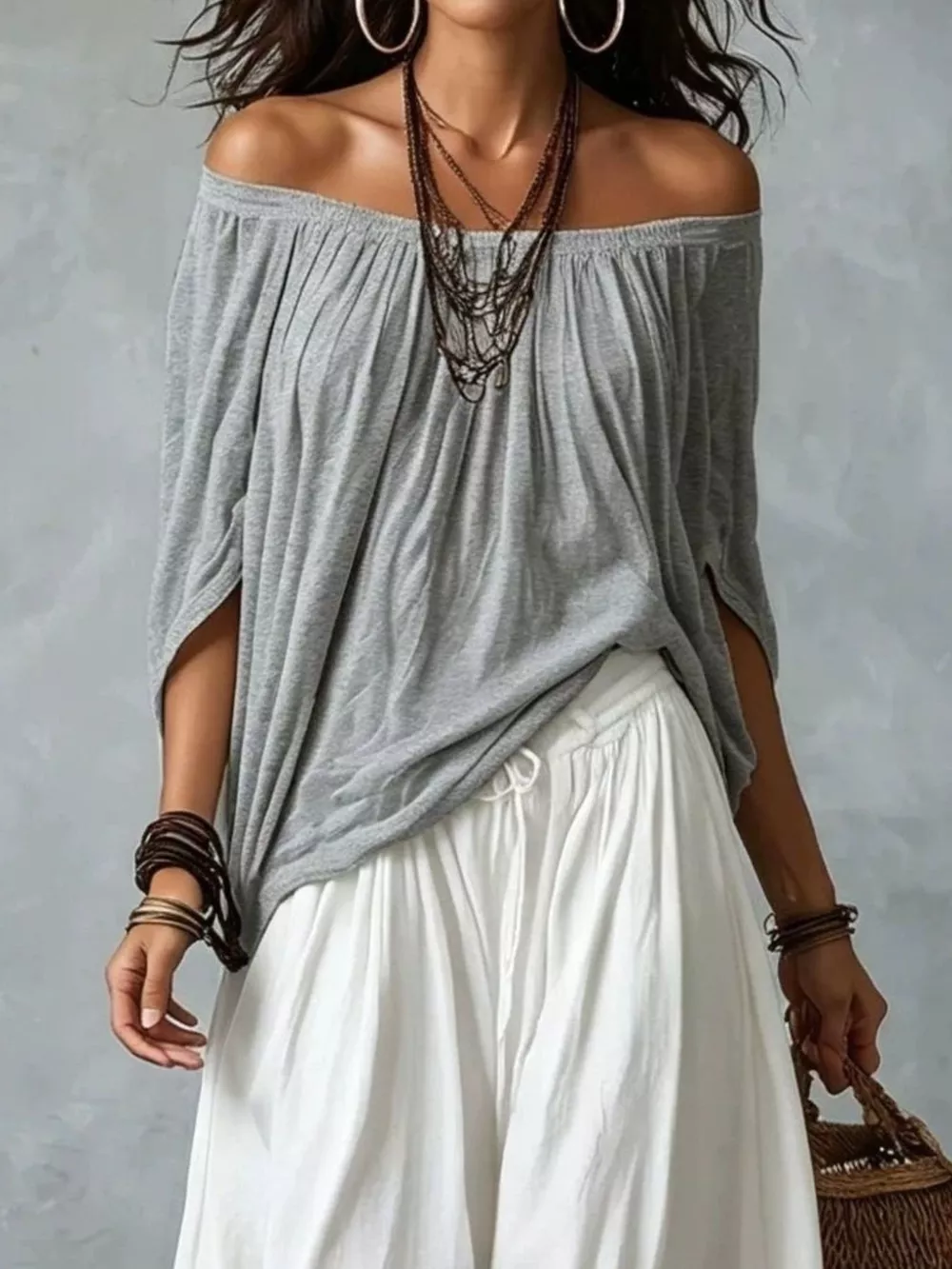 Full Size Off-Shoulder Top and Wide-Leg Harem Pants Set Plus Size, image 2