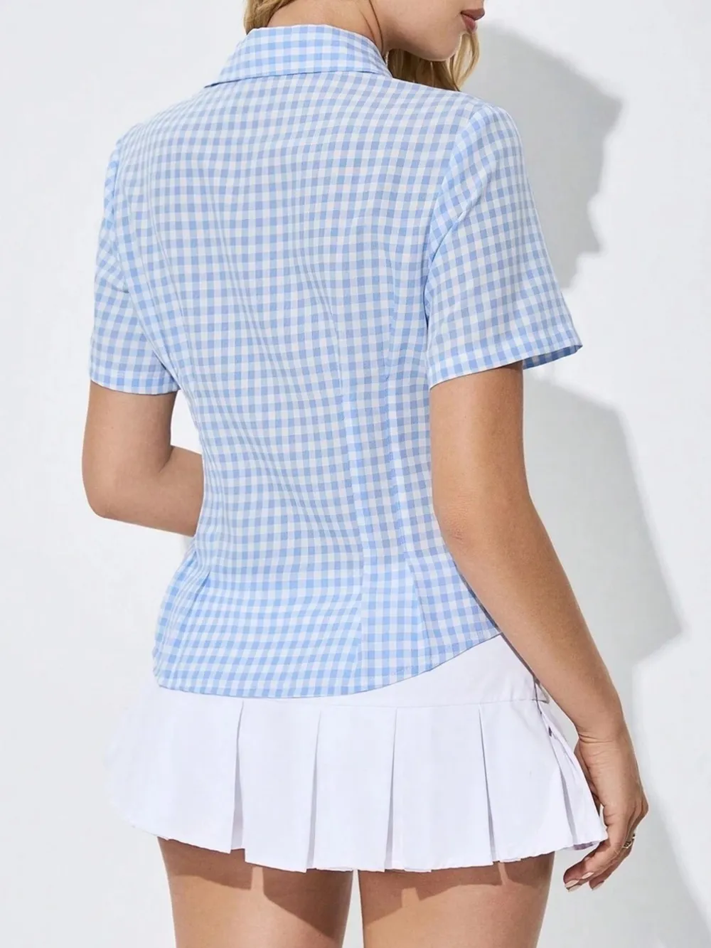 Gingham Short Sleeve Button-Up Shirt, image 7