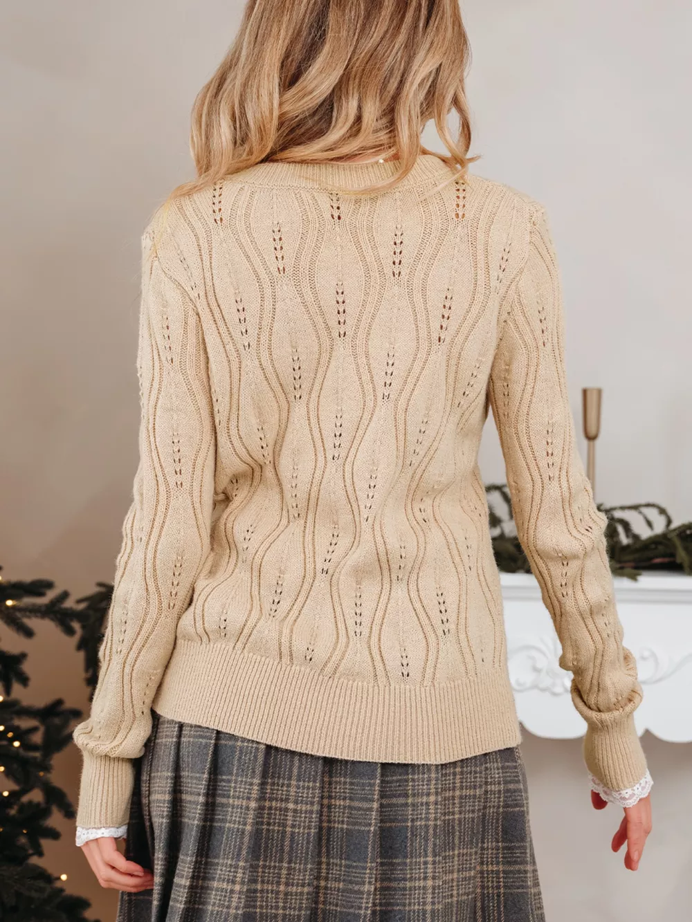 Pearl-Embellished V-Neck Pullover Sweater, image 6