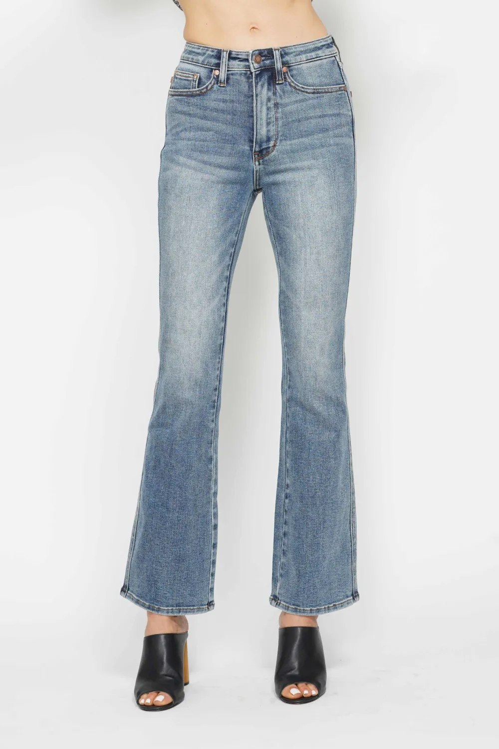 Full Size Tummy Control Back Embroidered Pocketed Bootcut Jeans Plus Size, image 11