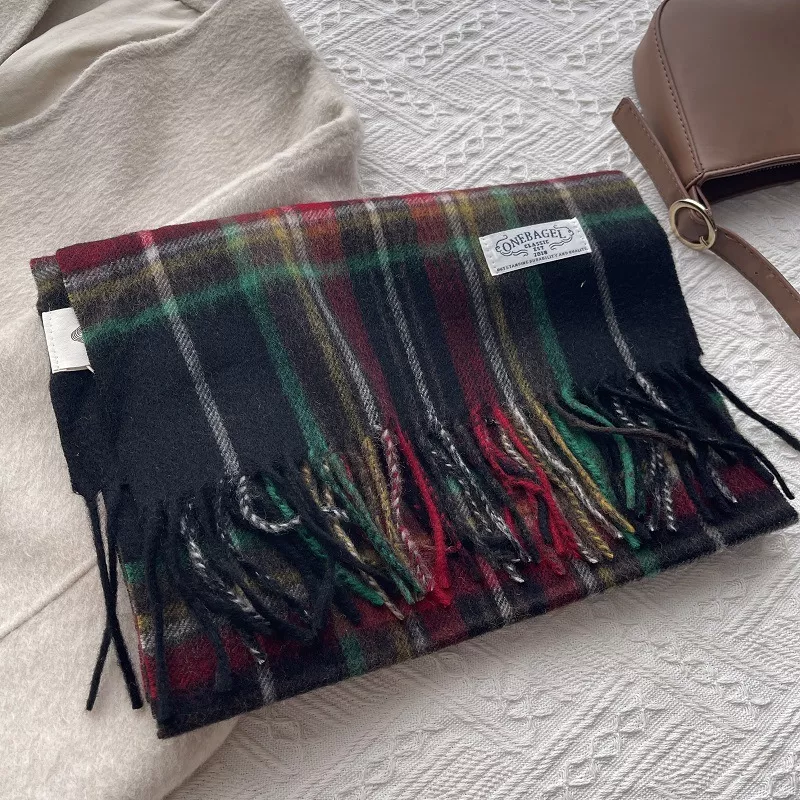 Wool Plaid Tassel Scarf