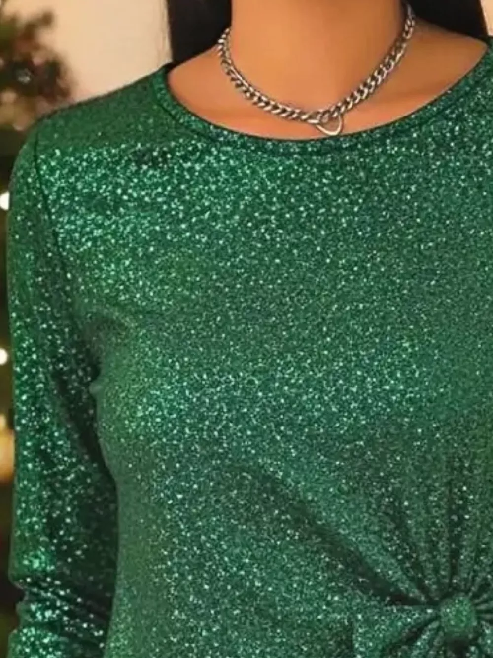 Full Size Sequin Bow-Knot Long Sleeve Top Plus Size, image 8