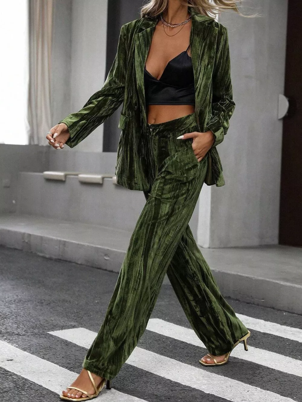 Lapel Collar Long Sleeve Blazer and Pants Set, image 10