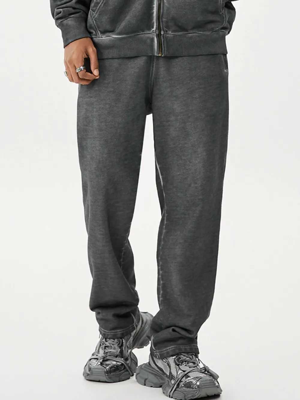Men's Drawstring Washed Straight Sweatpants, image 4