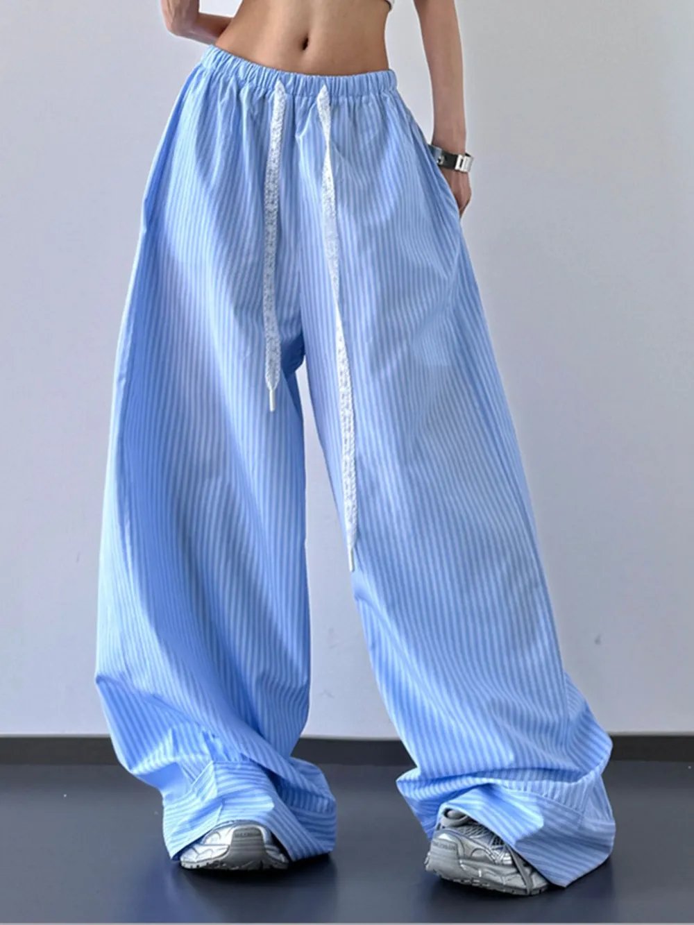 Striped Wide Leg Drawstring Pants, image 5
