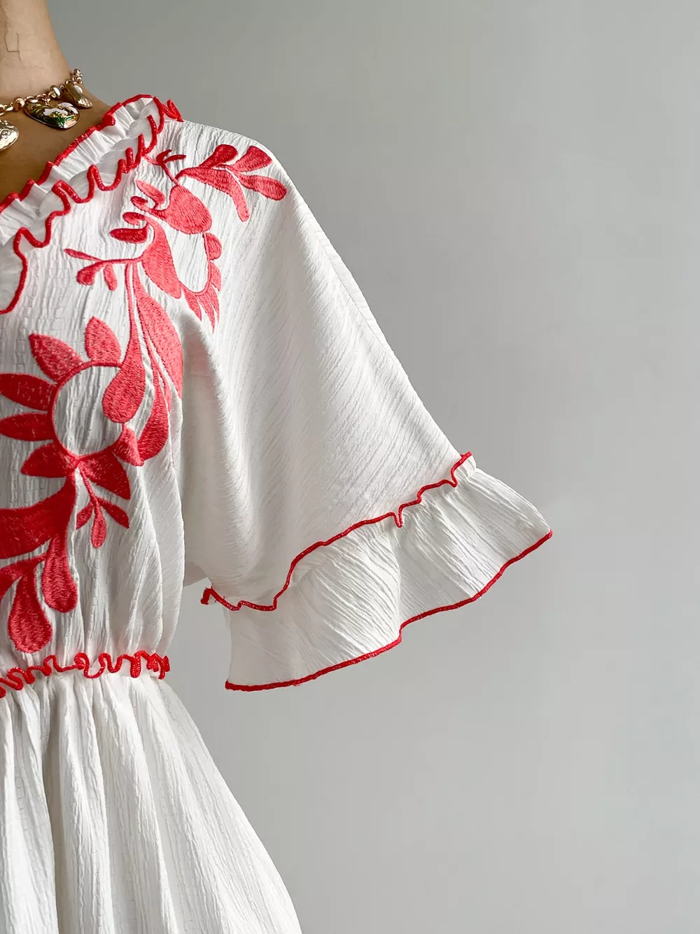 Plus Size Front Tie Maxi Dress with Floral Embroidered, image 5