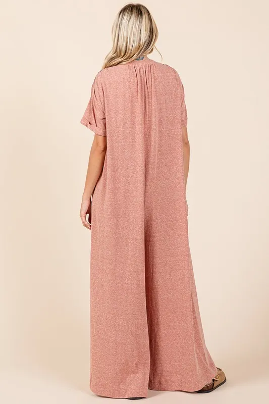 Button Detail Short Sleeve Wide Leg Jumpsuit, image 2