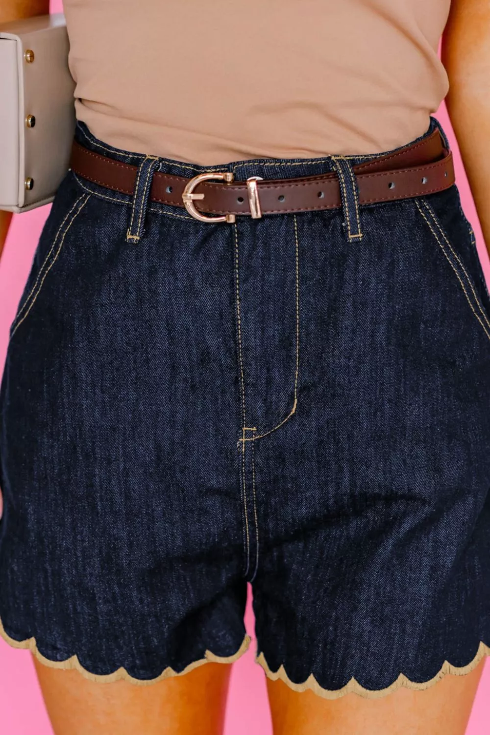 Scalloped Hem Denim Shorts, image 4