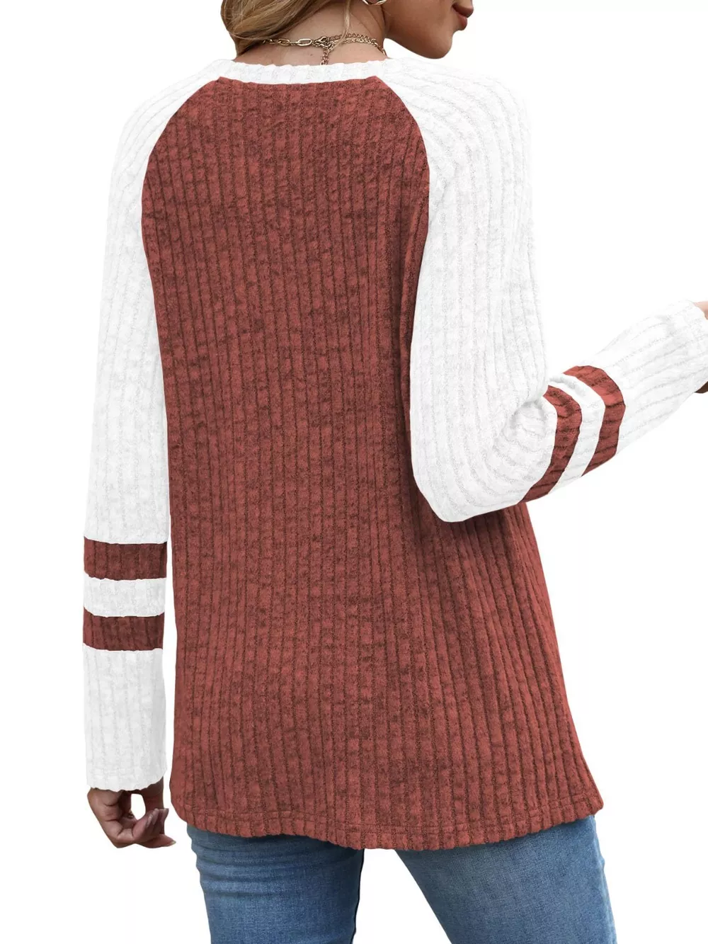Ribbed Knit Raglan Long Sleeve T-Shirt, image 10