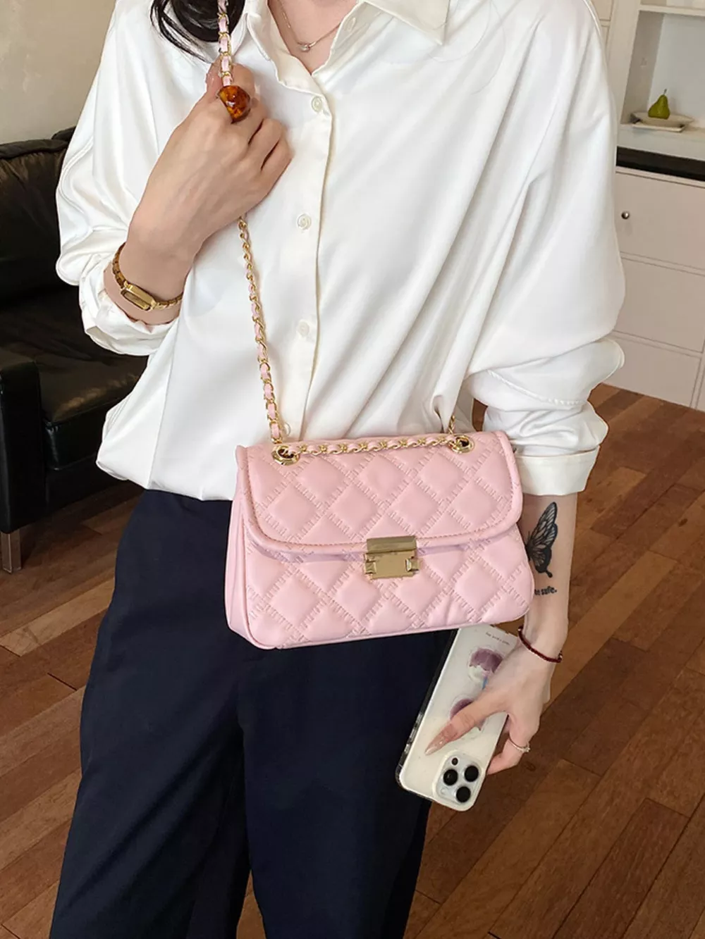 Quilted Chain Crossbody Bag, image 9