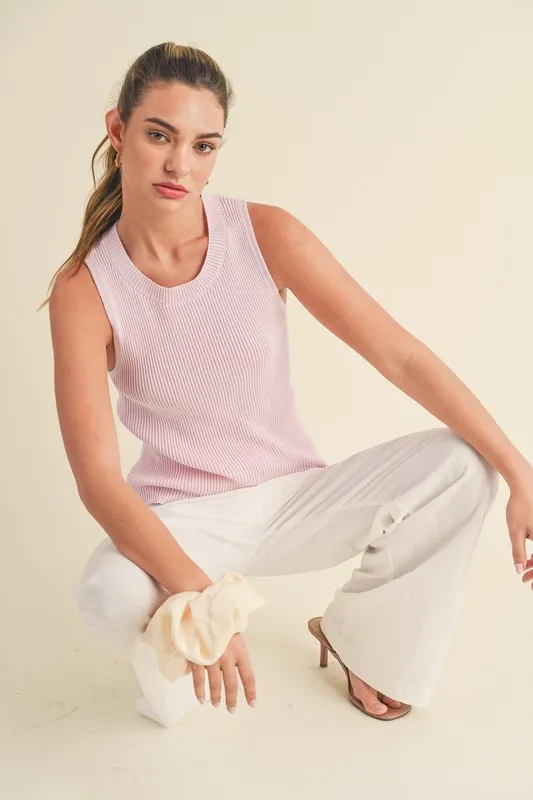 Ribbed Round Neck Knit Tank, image 3