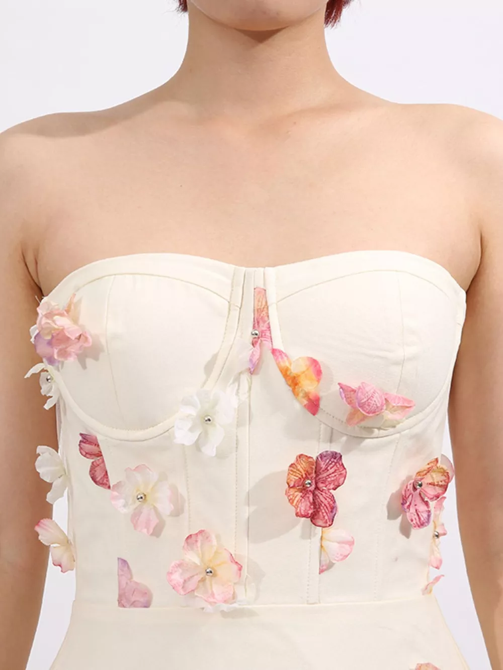 Floral Applique Strapless Tulle Maxi Dress, image 4