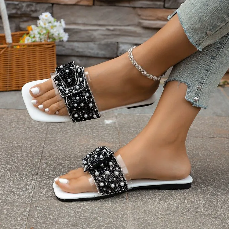 Rhinestone Embellished Bow Sandals, image 4