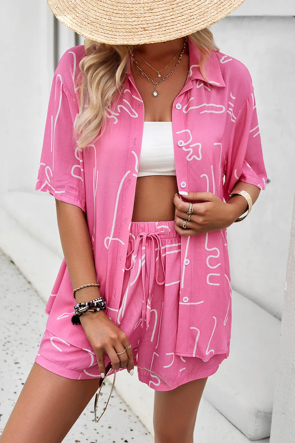 Printed Button Up Shirt and Shorts Set, image 17