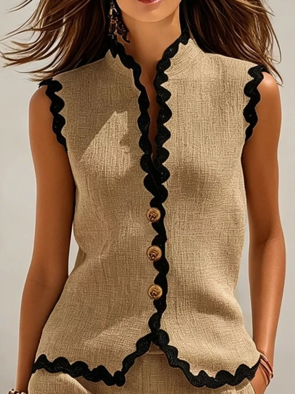 Full Size Contrast Scalloped Trim Sleeveless Top and Shorts Set Plus Size, image 3