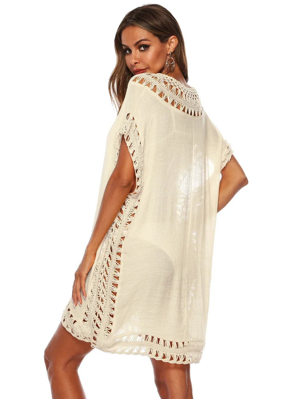 Bohemian Crochet Trim Beach Cover Up Dress, image 5