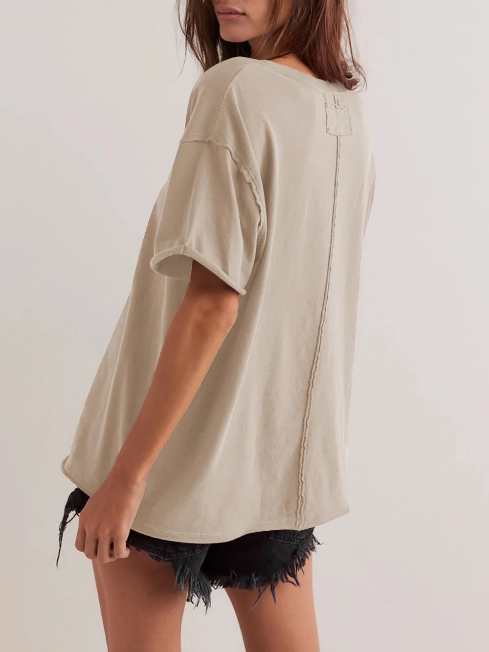 Exposed Seam Round Neck Half Sleeve T-Shirt, image 14