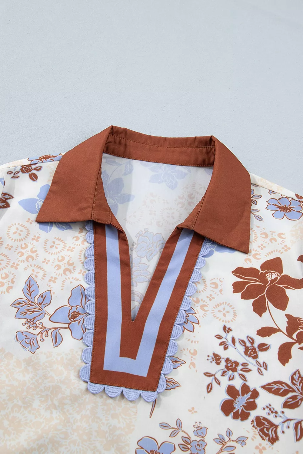 Floral Print Colorblock V Neck Long Sleeve Blouse, image 5