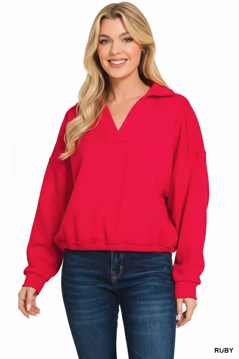 French Terry Collared Exposed Seam Sweatshirt, image 2
