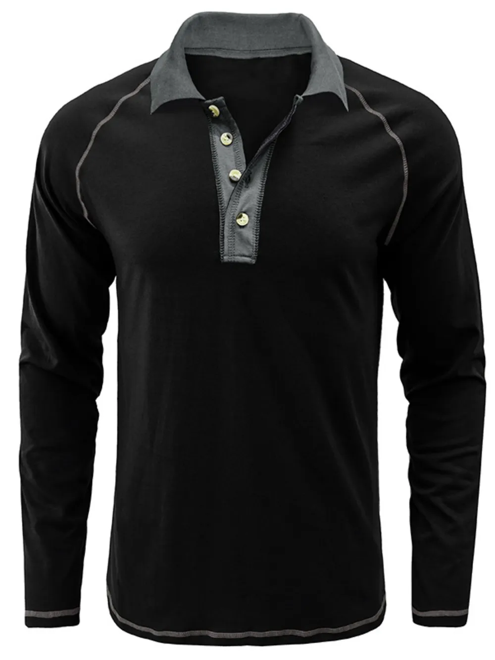 Men's Contrast Collar Long Sleeve Polo Shirt, image 3