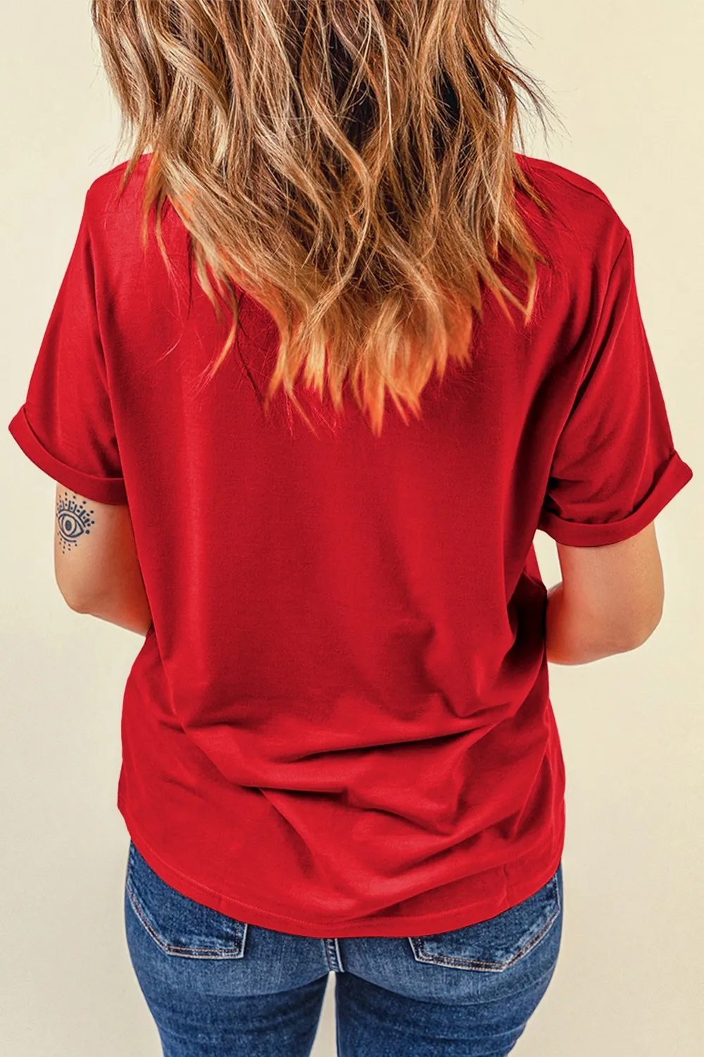 Sequin Star Round Neck Short Sleeve T-Shirt, image 4