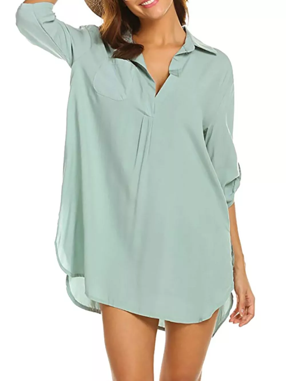 Full Size Side Slit Collared Neck Oversized Shirt Plus Size, image 17