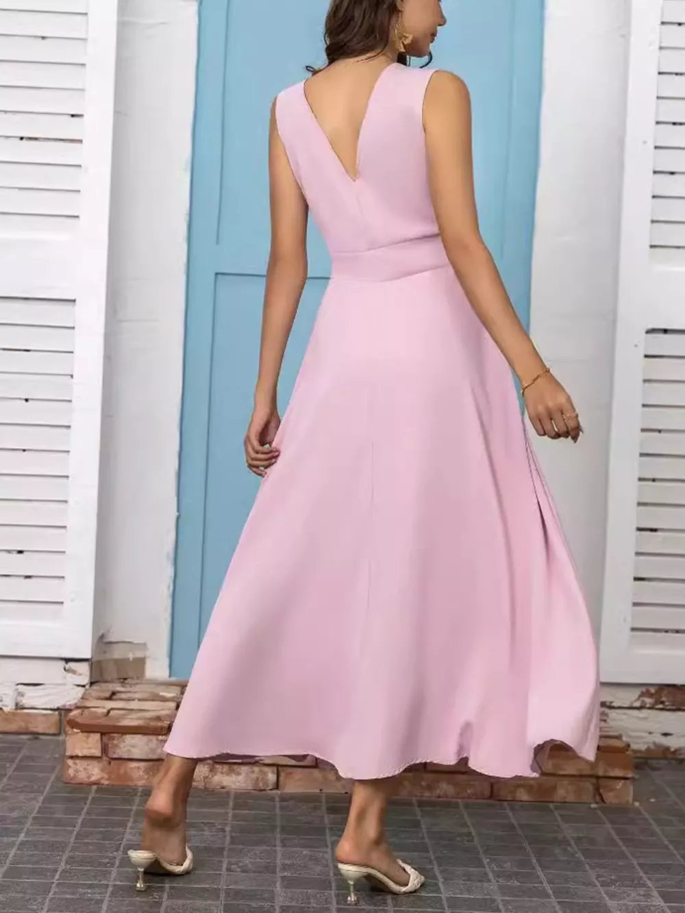 Full Size Slit V-Neck Sleeveless Dress Plus Size, image 4