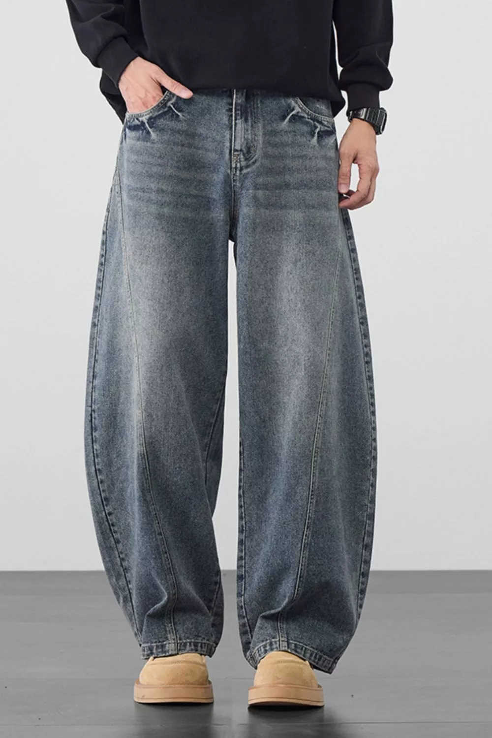 Men's Plus Size Wide Leg Wash Jeans, image 5