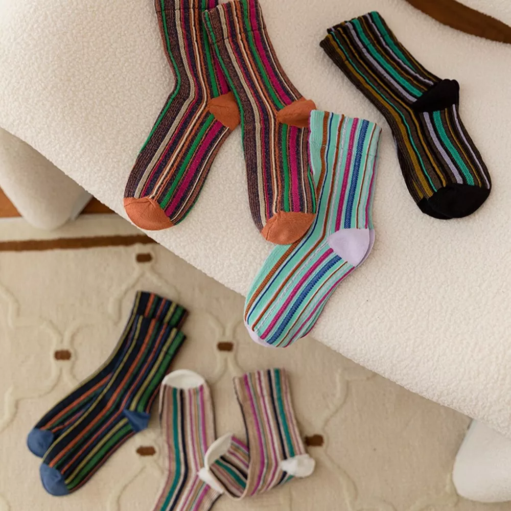 Multi-Color Striped Cotton Crew Socks, image 4