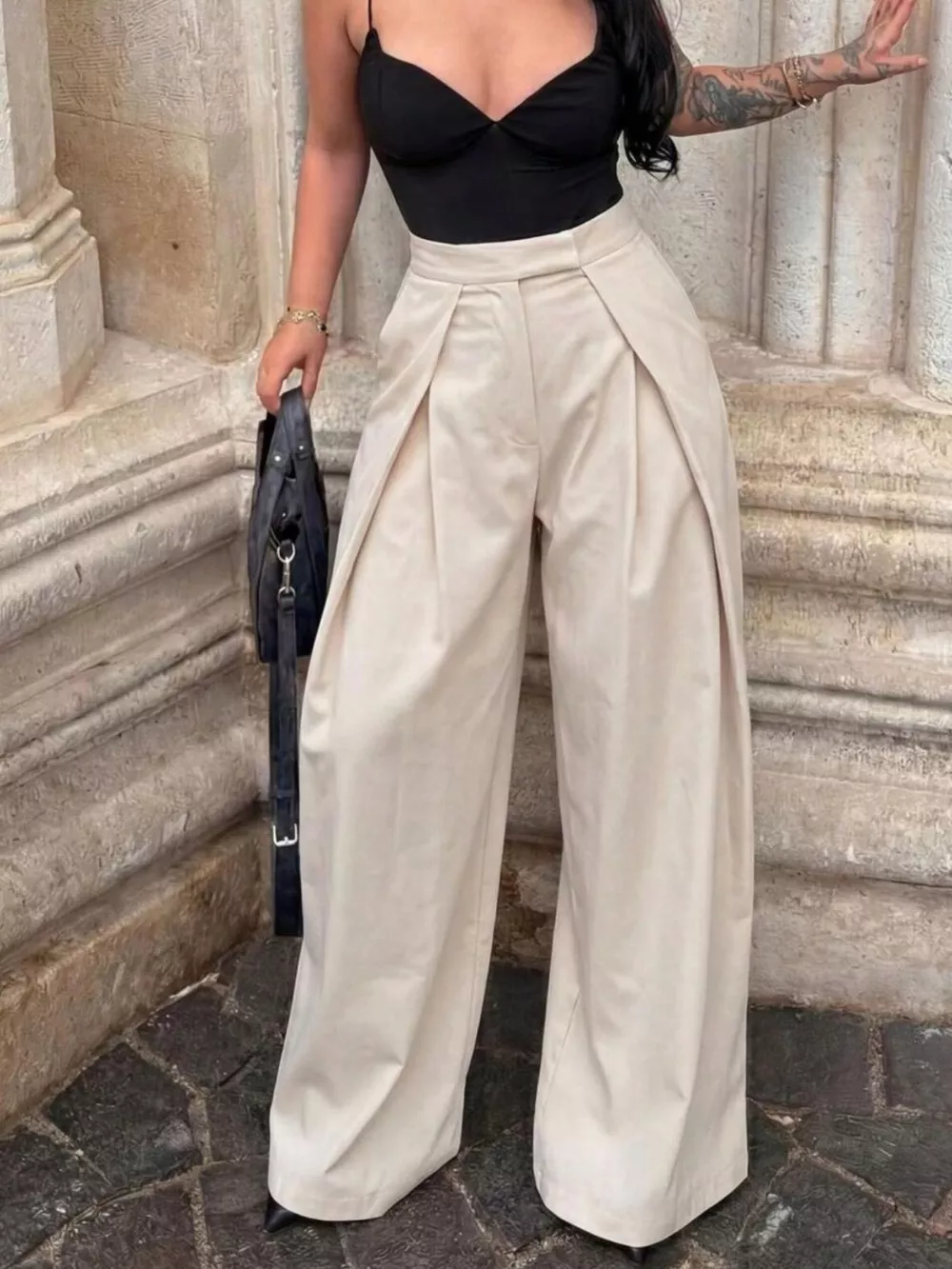 High-Waisted Pleated Wide Leg Pants, image 3